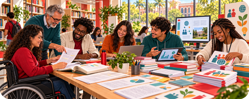 Estudantes e professores trabalhando colaborativamente na elaboração, revisão e divulgação de publicações sobre cidadania e tecnologia.
